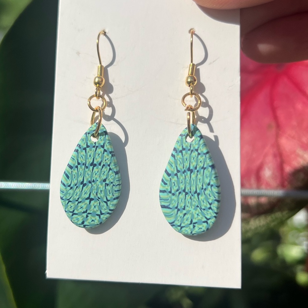 Handmade Polymer Clay Earrings Blue Green Purple